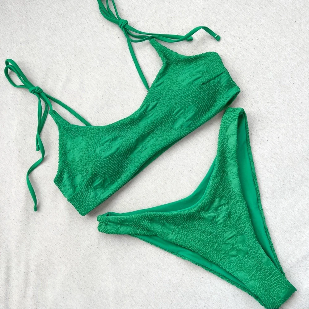 NEW full bikini set green floral swimwear with adjustable straps - Picture 1 of 12